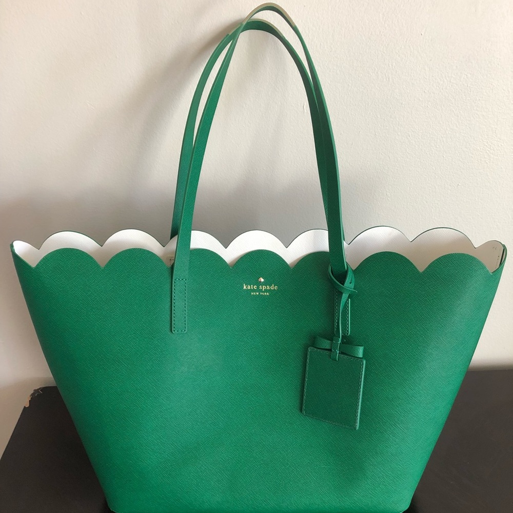 Kate Spade Scalloped Green Leather Tote